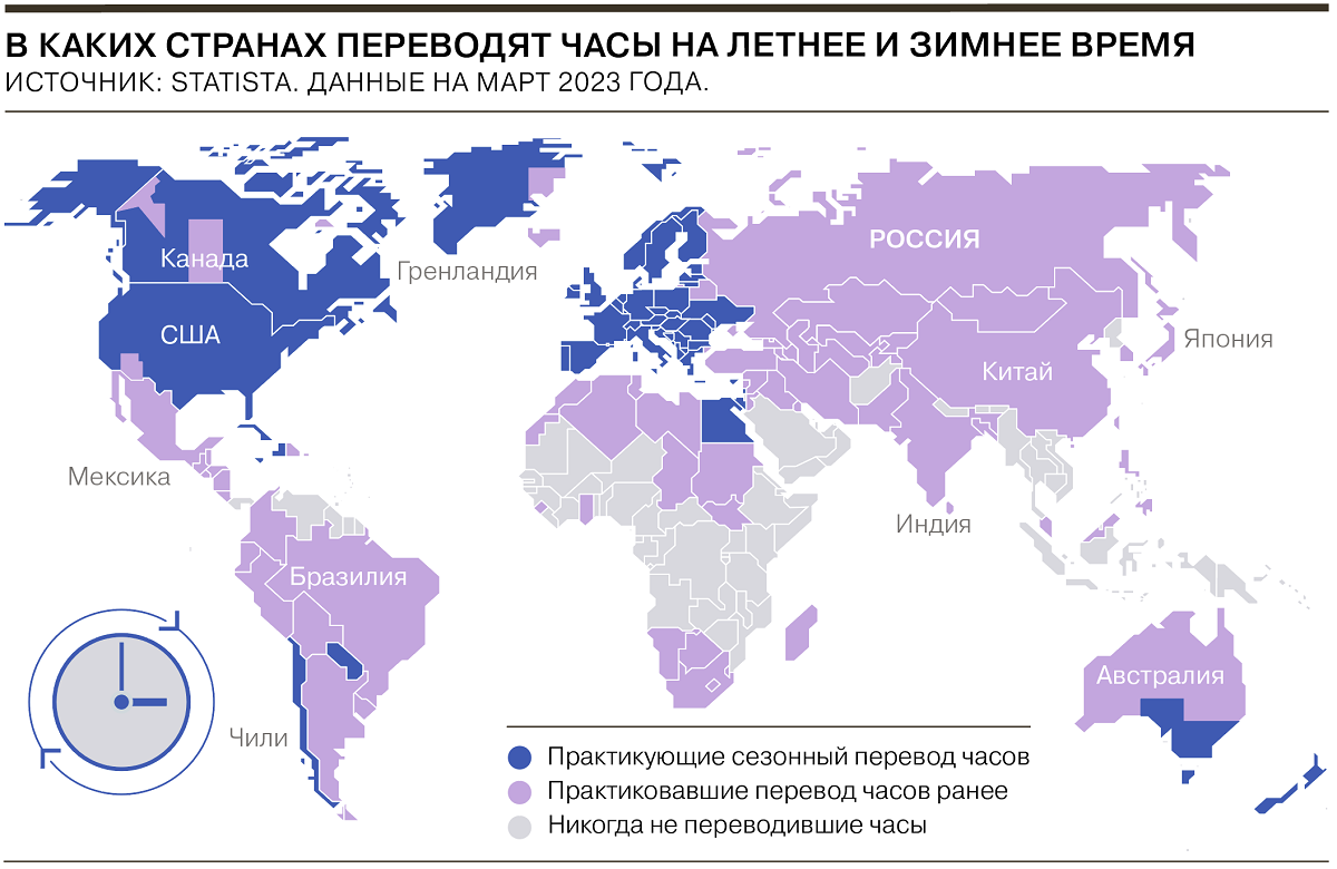 Сколько стран в&nbsp;мире перейдут этой ночью на&nbsp;летнее время
